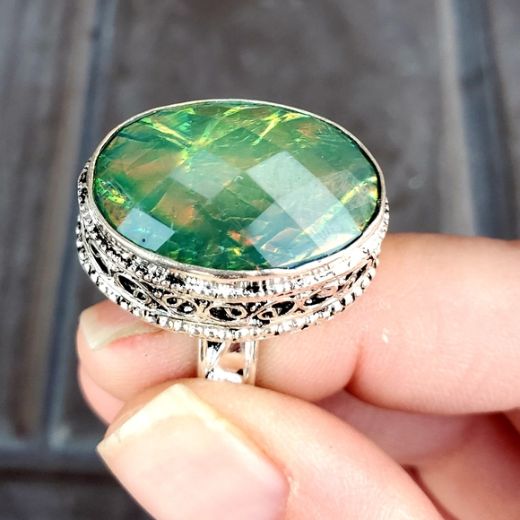 New Faceted Triplet Opal 925 Silver Ring. - Picture 12 of 16